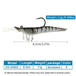 2 leurres souples en plastique en forme de <span class=keywords><strong>crevettes</strong></span>, coulants, 8,3 cm/11 g, pour la pêche en eau salée et douce, appâts pour achigan, truite et petits poissons - Product Image 2