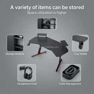 Wholesale Wooden Gaming Computer <b>Desk</b> with <b>Large</b> Desktop Dual Shelves Cup Holder & Extendable Design - Product Image 4