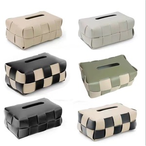 <b>Drop</b> shipping of black and white checkerboard woven leather tissue <b>boxes</b> for living rooms, dining tables, and cars. - Product Image 4