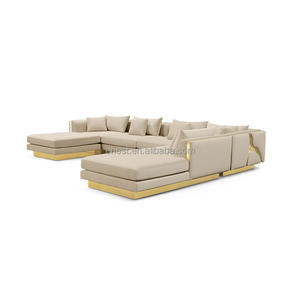 أريكة قطاعية فاخرة مخصصة على شكل حرف L مصنوعة من القماش مع حشوة إسفنجية لغرفة المعيشة وأثاث الفنادق والفلل - Product Image 4