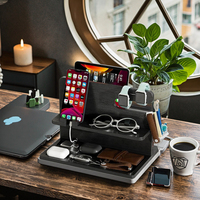Station de charge multifonctionnelle en bambou avec port USB pour téléphone, montre connectée, ordinateur portable, tablette - Organisateur de bureau durable pour appareils électroniques