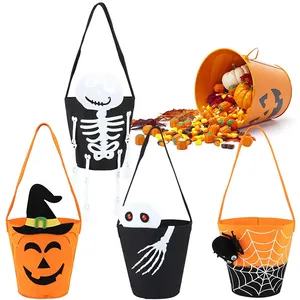 Cute Halloween Felt Candy Holders Trick Or Treat Bags Candy Baskets With Handle Pumpkin Treating Gift Bags For Halloween