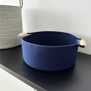 Manico in <span class=keywords><strong>legno</strong></span> cesti per pane da cucina organizer design rustico decorazione per la casa contenitore <span class=keywords><strong>di</strong></span> cotone corda <span class=keywords><strong>di</strong></span> stoccaggio cesti - Product Image 5