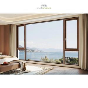 Fenêtre en aluminium à grain <span class=keywords><strong>de</strong></span> teck <span class=keywords><strong>de</strong></span> luxe multicolores, fenêtre décorative extérieure en bois, fenêtre à battants fixe <span class=keywords><strong>avec</strong></span> revêtement en bois - Product Image 5