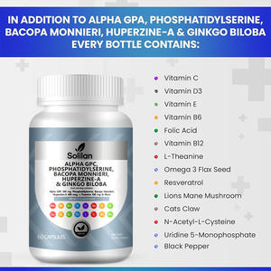 Solilan OEM Private Label Focus Alpha GPC <span class=keywords><strong>Bacopa</strong></span> <span class=keywords><strong>Monnieri</strong></span> ekstrak Herbal neotropika kapsul suplemen otak 60-count 2 - Product Image 4