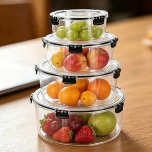 Juego de Recipientes Redondos Grandes para Almacenamiento de Alimentos, Aptos para Congelador, de PET, Herméticos, de Plástico, 1700ML+3300ML+5700ML+8500ML - Product Image 1