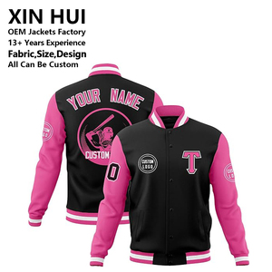 แจ็คเก็ตเบสบอลสีชมพูแบบกำหนดเองสำหรับผู้ชายและผู้หญิง แจ็คเก็ตบอมเบอร์แบบวาร์ซิตี้ ผลิตจากโรงงานมากว่า 13 ปี แจ็คเก็ตเลตเตอร์แมนผ้าฟลีซพร้อมโลโก้ปัก - Product Image 2