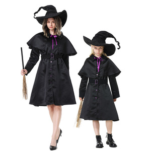 Ensemble de costumes de sorcier pour parents et enfants, robe magique, chapeau, balai, pour jeu de rôle familial, Halloween - Product Image 2