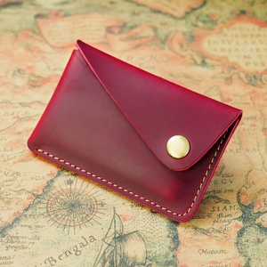 New Handmade Genuine Leather Card Holder Creative Compact Snap-button Coin Purse Vintage Solid Color Card Holder - Product Image 6