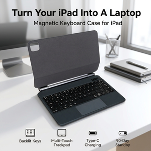 คีย์บอร์ดแม่เหล็กสำหรับ iPad Folio คีย์บอร์ดไร้สายแบบมีไฟพื้นหลังพร้อมแทร็คแพด ชาร์จได้ สำหรับ iPad A16 iPad Air iPad Pro OEM - Product Image 1