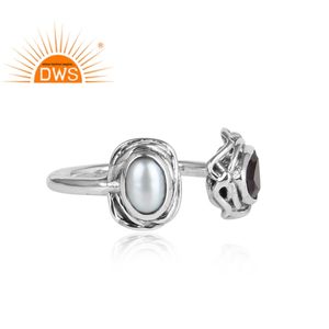 Bague en pierres précieuses perle et iolite, bague antique faite à la main en argent sterling, bague de créateur, fabricant de bijoux, collection classique - Product Image 4