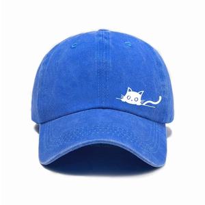 Versatile <b>cat</b> print washed distressed soft <b>top</b> outdoor sunshade baseball cap unisex customizable with embroidery - Product Image 6