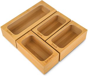 Sandwich Food Wooden Ziplock Bag Organizer Bamboo Ziplock Bag Storage Organizer (1 box 4 slots)