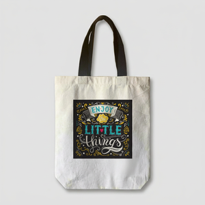 Reusable Cotton <b>Canvas</b> Tote Bag with Open Closure One Side Print Only Shopping Enjoy the Little Things Cotton Lining Women's Bag - Product Image 1