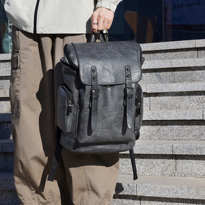 Men's PU <b>Backpack</b> 20-35L Large Capacity Business Travel Commuting Student Solid Color Detachable Straps Spring 2025 - Product Image 2