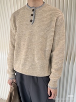 Fabricant OEM, logo personnalisé, pull décontracté pour homme, motif jacquard, tricot, pull à boutons basique d'automne, pull en tricot pour homme