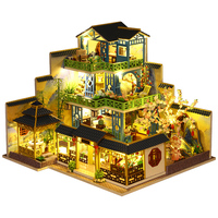 Kit de bricolage DIY pour mini-maison en bois, modèle de cour de jardin chinois ancien, avec design amovible, lumières LED et artisanat d'assemblage fait main