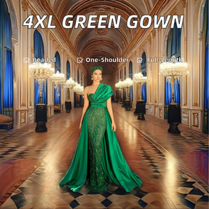 Gaun <span class=keywords><strong>Prom</strong></span> malam putri duyung satu bahu kustom untuk wanita manik-manik dan renda dihiasi hijau tua gaun panjang lantai - Product Image 2