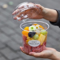 Bols en plastique jetables avec logo personnalisé, 8oz, 12oz, 14oz, 16oz, 24oz, 32oz, transparents, qualité alimentaire PET, pour crème glacée, desserts, salades, avec couvercle