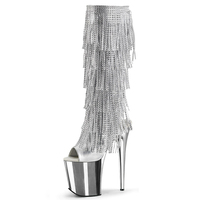 Bottes à plateforme à franges en strass de 20 cm, à bout ouvert, talon de 8 pouces, sexy, fétiche, dorées, pour femmes, gothiques, danseuses exotiques, danse sur piquet