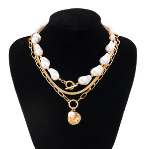 Collana da Donna con Perle Barocche e Perline Placcate Oro, Accessorio Creativo Irregolare per Clavicola, Accessorio di <span class=keywords><strong>Moda</strong></span> all'Ingrosso - Product Image 6