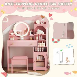 Portable Kids Makeup Vanity <strong>Table</strong> With Led Mirror Lights, Vintage Compact Mini Girl's Pink <strong>Dressing</strong> <strong>Table</strong> for Children - Product Image 5