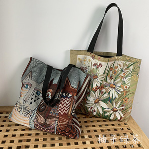 <b>Large</b> Capacity Printed <b>Canvas</b> Tote <b>Bag</b> Portable Single Shoulder Shopping Travel <b>Bag</b> for Women Wholesale - Product Image 1