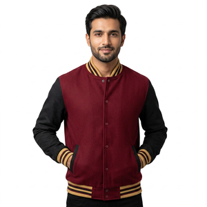 Baseball <b>Jackets</b> With <b>Leather</b> Sleeves Wholesale <b>Long</b> Sleeve Windproof Quilted Men Varsity <b>Jacket</b> - Product Image 1