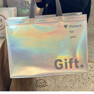 Promotional Fashion Recycled <b>Glitter</b> Holographic Laser Iridescent Silver Gift Shopping <b>Bag</b> Tote Non-woven <b>Bag</b> - Product Image 4