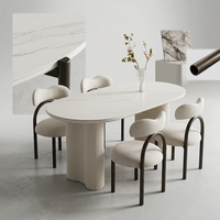 Table à manger ovale en pierre frittée, petite taille, luxe léger, haut de gamme, moderne, simple, style nordique, crème, gain de place, stable, pour hôtel