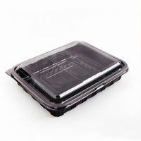 Boîte en plastique rectangulaire noire pour pâtisserie, emballage pour gâteau roulé, pain, pizza