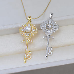 S925 Silver Key Pendant with 6-7 Pearl DIY Women's <b>Jewelry</b> Accessories Empty <b>Tray</b> Semi Finished Product 1946 Trend - Product Image 2