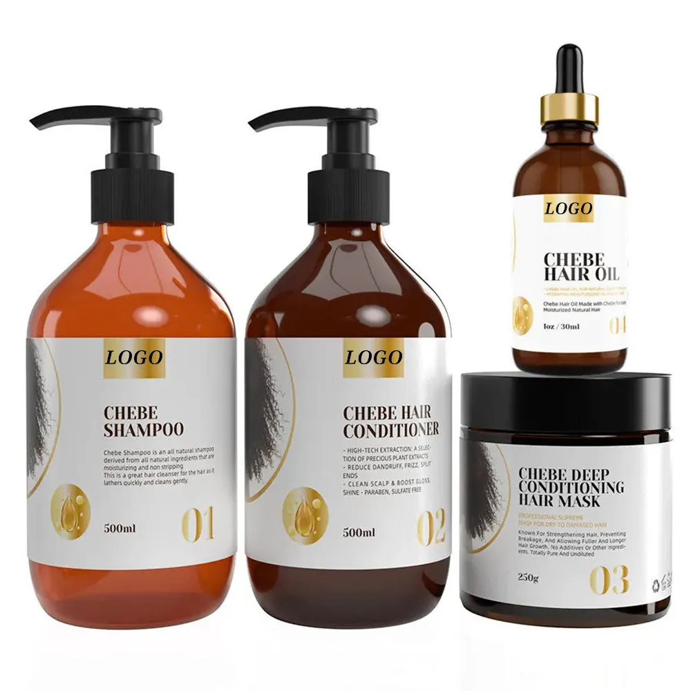 Private Label Natural High Quality Hair Care Moisturizing Repairing Chebe Hair Shampoo Conditioner Oil Mask Set