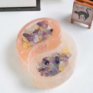 Bol Taiji en Sélénite Orange Polie, Style Feng Shui, Pierre Naturelle Façonnée, Artisanat de Guérison, en Gros - Product Image 4