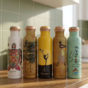 Handcrafted Thermal Metal Water Bottle <b>Lid</b> <b>Reusable</b> Bohemian Style Boiling Water Safe Office Gym Outdoor Travel Use 12-24 Hours - Product Image 2