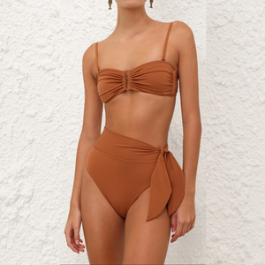 Carvico Vita özel tasarım kadınlar <span class=keywords><strong>Bikini</strong></span> setleri toplanan bardak sutyen yüksek bel yan bağlı kayış arsız alt iki adet <span class=keywords><strong>Bikini</strong></span> - Product Image 1