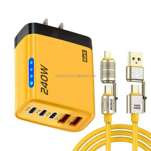 Carregador Rápido Inteligente Dual Type-C 240W com Plugue EU/US, <span class=keywords><strong>2</strong></span> USB + <span class=keywords><strong>3</strong></span> Tipo C, Adaptador de Energia USB-C com Luz LED para Samsung/Huawei - Product Image 1