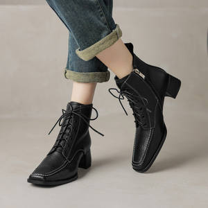 Bottes longues rétro élégantes pour femmes, en cuir véritable fait main, antidérapantes, imperméables, durables, couleur unie, bout pointu, décontractées, toutes saisons - Product Image 3