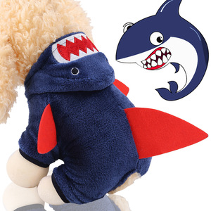 Pet Shark Costume Navy Blue Coral Fleece Dog <b>Cat</b> <b>Clothes</b> All Seasons European Style Four-Legged Flannel Apparel - Product Image 4