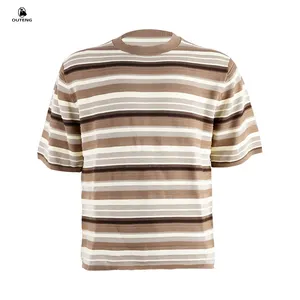 Pull en tricot à rayures rafraîchissant à col rond pour hommes personnalisé de la série lin