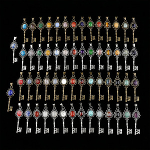 Collar con Colgante de Llave Vintage, Incrustaciones de Piedra Natural y Cristal, Estilo Palacio, Joyería Retro, Cadena Larga para Suéter, Regalo para <span class=keywords><strong>Mujer</strong></span> - Product Image 3