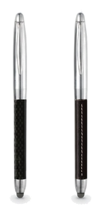 Bolígrafos Dobles de Fibra de Carbono y Cuero con Punta Táctil, Tapa Plateada Pulida, Punta de Escritura Oculta, Logotipo Personalizado, Regalo Corporativo - Product Image 2