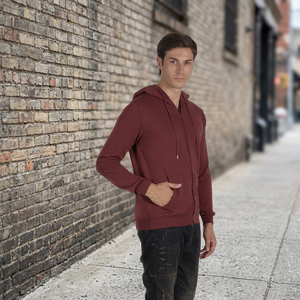 Sudadera con Capucha de Punto para Hombre, de Alta Calidad, con Cierre Completo, 90% Algodón, 10% Cachemira, Color Sólido, Ecológica, ODM, Bolsillos Laterales, Teñida con Hilo - Product Image 3