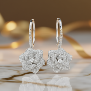 E1588 White Gold Flower <b>Hoop</b> <b>Earrings</b> Diamond Micro Insert Women's Luxury <b>Fine</b> Jewelry - Product Image 2