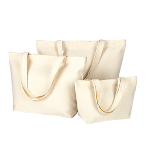 Wholesale Stock Cotton Canvas Tote Bag with Zipper Pocket Reusable Shopping Bag Custom Logo for Gift
