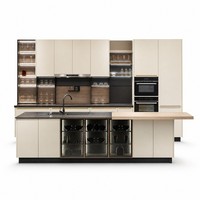 Ensemble de meubles de cuisine modernes et écologiques avec îlot, comptoir de petit-déjeuner, vitrine en verre, éclairage LED, robinet inclus, dessin de conception gratuit et livraison rapide