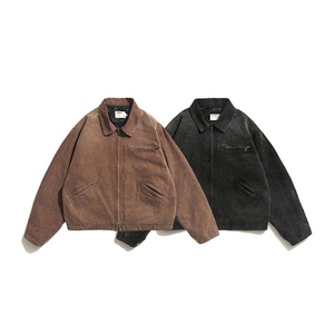 Clothing Manufacturer Custom Wholesale Streetwear Vintage Washed Distressed Ripped Cropped Detroit <strong>Work</strong> <strong>Jacket</strong> - Product Image 2