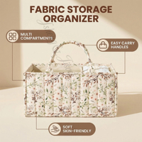 Organisateur de couches pour bébé matelassé floral 100 % coton imperméable avec séparateurs, grande capacité, rangement portable pour couches de nurserie