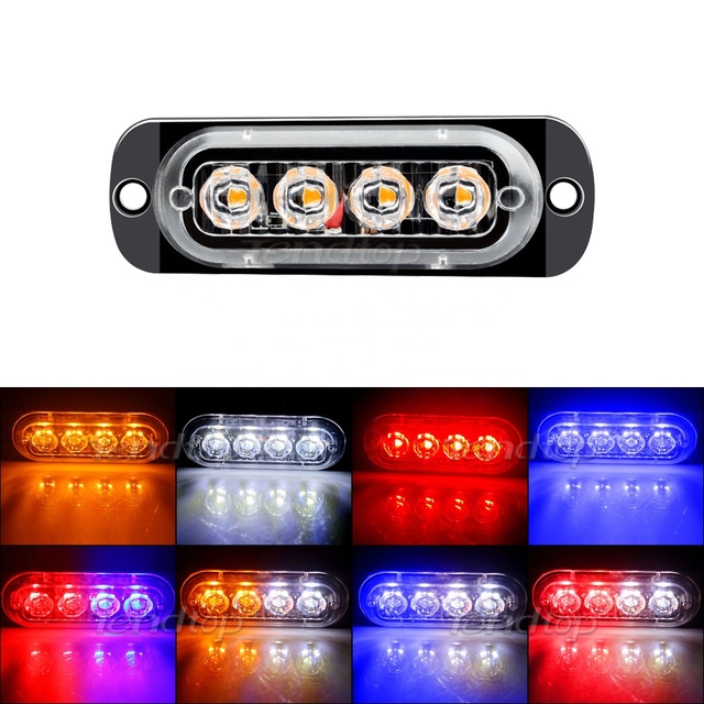 Multicolor 4 LED Beads Strip Lights New Flashing Signal Lamp for Truck SUV Motorcycle Car Strobe Warning Emergency Bar Lamps