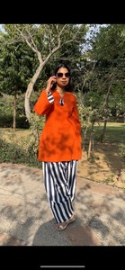 <b>Orange</b> <b>Short</b> Solid Pattern Contemporary Ethnic Cotton Kurta Salwar Set for <b>Women</b>-Bulk Supplier - Product Image 4